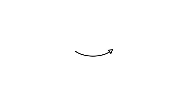 Animated white single arrow hand drawn shape with alpha channel. 4K black brush stroke upward left arrow animation for UI tutorials presentations creative navigation element artistic hand drawn motion