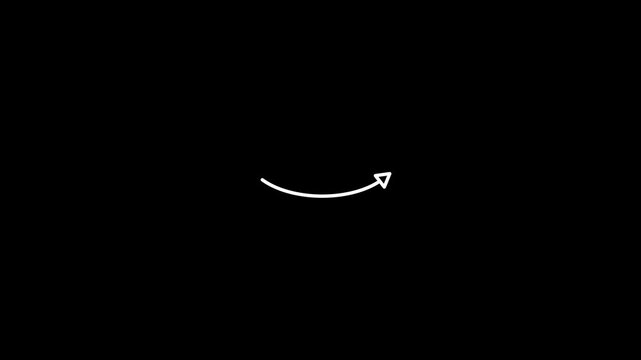Animated white single arrow hand drawn shape with alpha channel. 4K black brush stroke upward left arrow animation for UI tutorials presentations creative navigation element artistic hand drawn motion