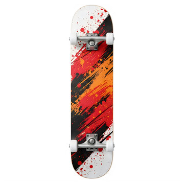 Colorful skateboard with abstract design on white background
