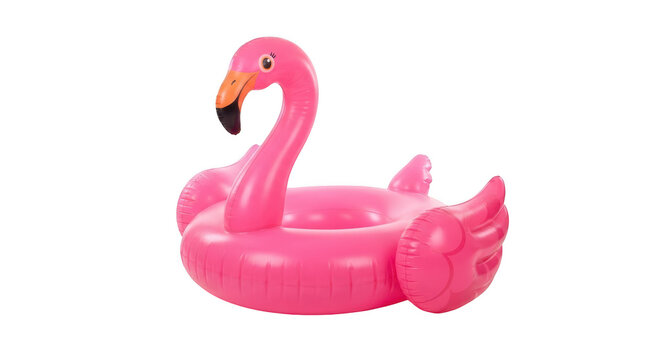 Inflatable pink flamingo pool float isolated on transparent background