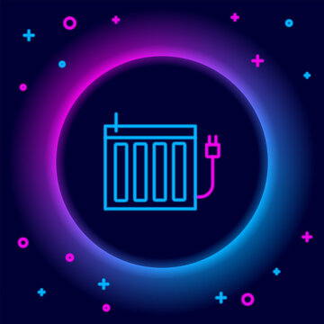 Glowing neon line Heating radiator icon isolated on black background. Colorful outline concept. Vector