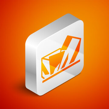 Isometric Royal Ontario museum in Toronto, Canada icon isolated on orange background. Silver square button. Vector