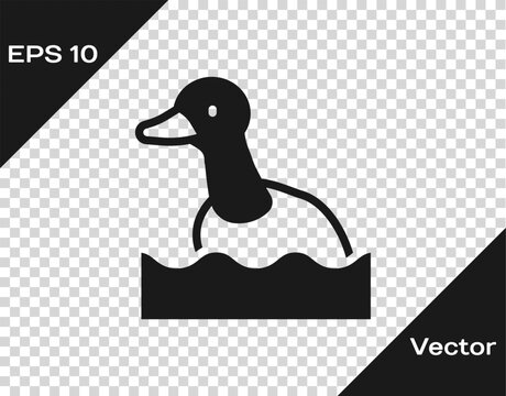 Black Flying duck icon isolated on transparent background. Vector