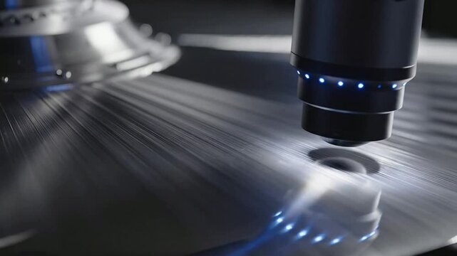 Close-Up Shot of Microscope Lens Focusing on Metallic Surface in Modern Laboratory Setting