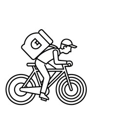 Obraz premium Delivery person on bicycle with backpack