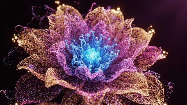 Abstract particle flower opens in animation with VSRExport