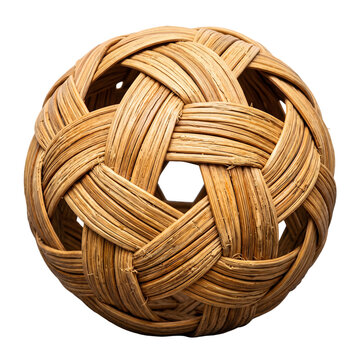 Realistic 3D render of a traditional woven rattan Sepak Takraw ball isolated on transparent background, Southeast Asian sports equipment