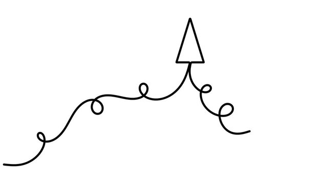 Upload and rising arrow with elegant wave loops icon sign continuous one line drawing on white background minimalist single art financial growth curves and strategic direction symbol animation video