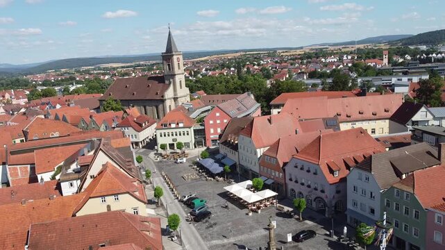 Aerial View of Bad Neustadt an der Saale in the Rh&ouml;n Region of Lower Franconia, Bavaria, Germany	 4k