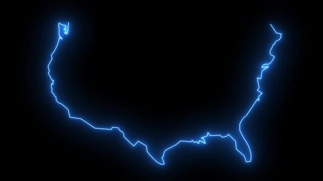Map icon of U.S.A with glowing neon effect 4k video.