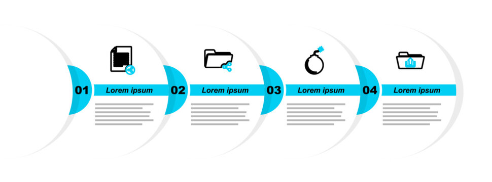 Set line Folder upload, Bomb ready to explode, Share folder and file icon. Vector
