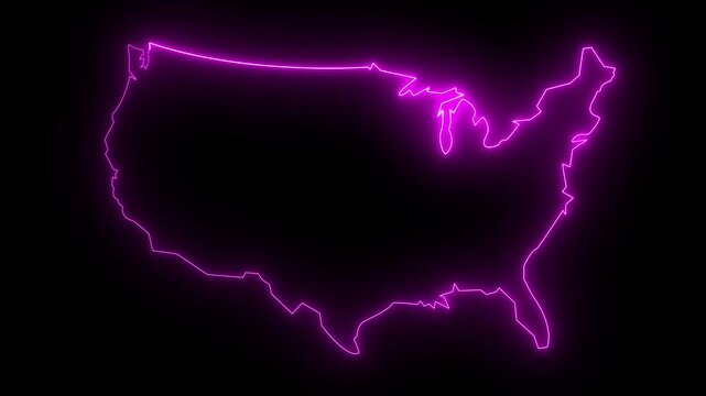 Map icon of U.S.A with glowing neon effect 4k video.