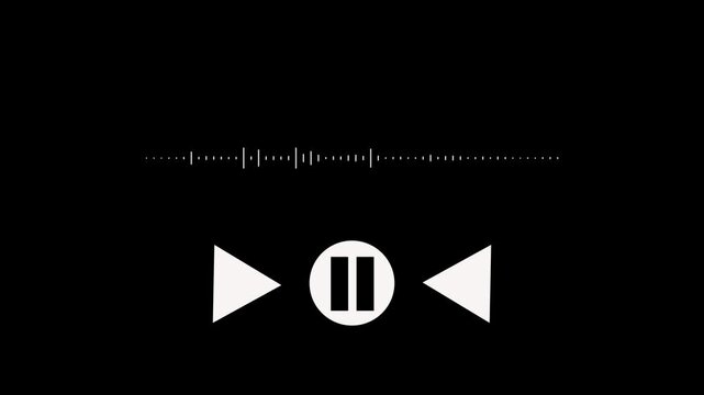Music bar and  play icon progress template on transparent background , Audio music bar moving with track 4k video, modern audio music player interface design, animation track player.
