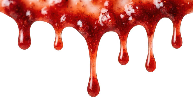 Delicious sweet strawberry jam dripping isolated on transparent background