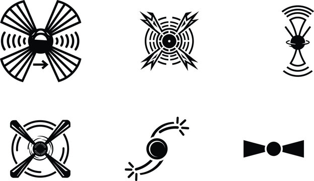 Black and white abstract fan and propeller icons for graphic design