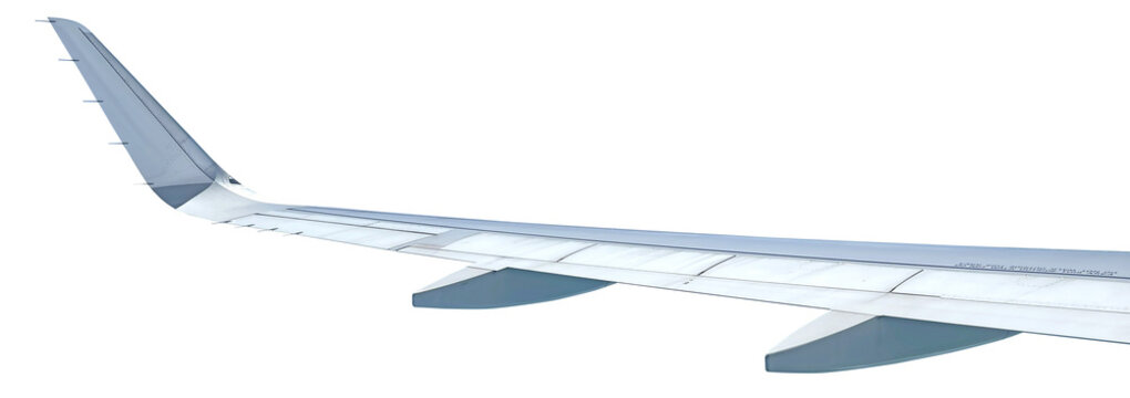 Aviation and travel airplane wing or view of the plane wing from the window of passenger seat. Airplane wing isolated on transparent background. PNG Format