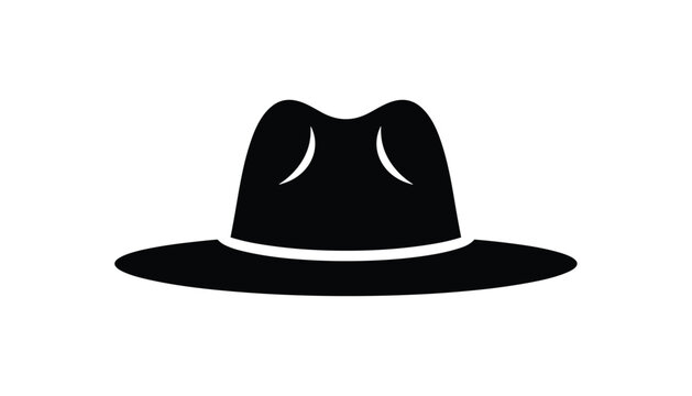 Black fedora hat silhouette isolated on white background