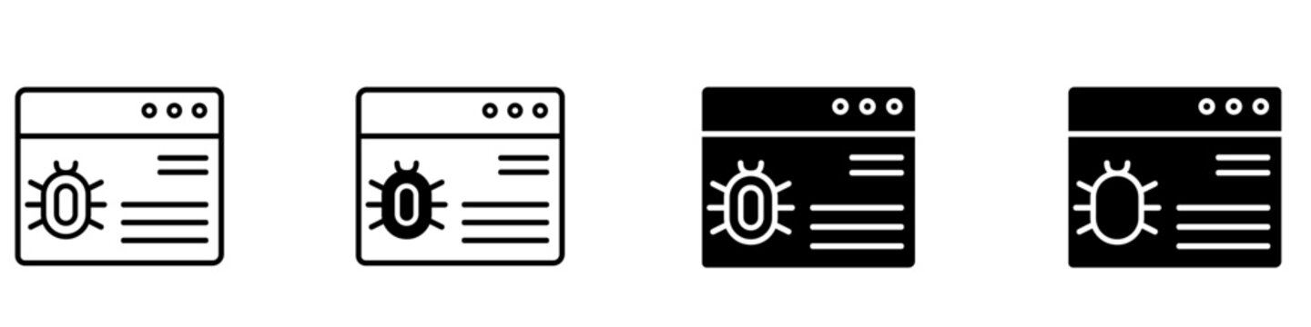 Code error icon vector set. Programming bug illustration sign collection. Software error symbol. Debugging logo or mark.