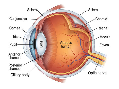 Human eye anatomy cross section illustration isolated on white background