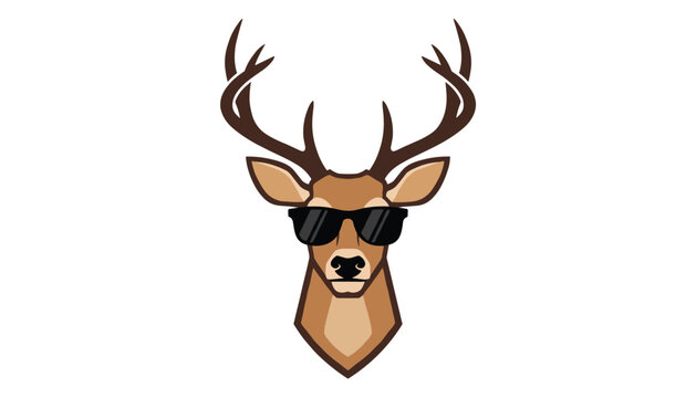 Deer head wearing cool black sunglasses on a white background