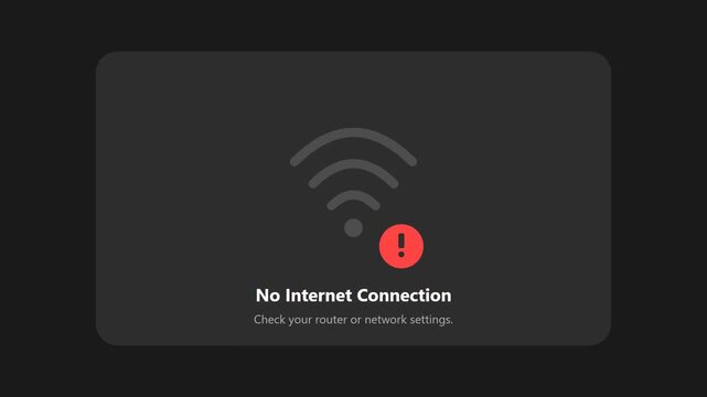 No Internet Connection Notification Screen with WiFi Icon and Error Message on Dark Background