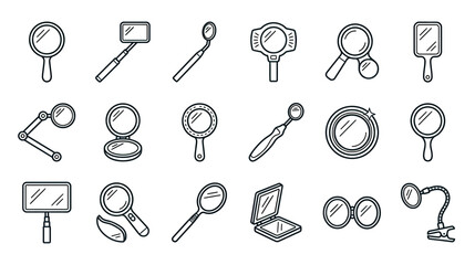 Collection of Various Magnifying Glasses and Mirrors, Hand-Drawn Style © reres