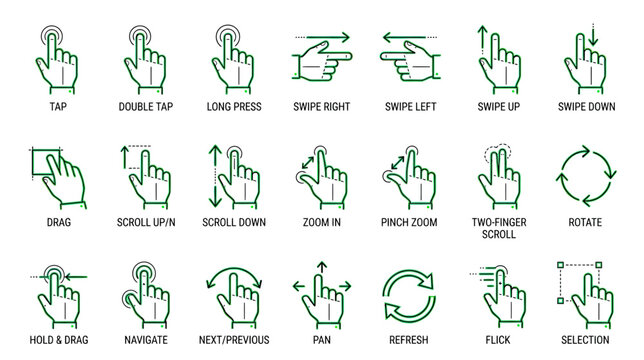 Collection of Touch Gestures Icons for Digital Interfaces and Mobile Devices