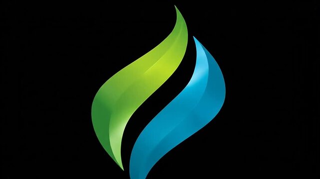 Abstract green and blue fluid shapes on black background, modern organic design, eco-friendly energy concept logo icon