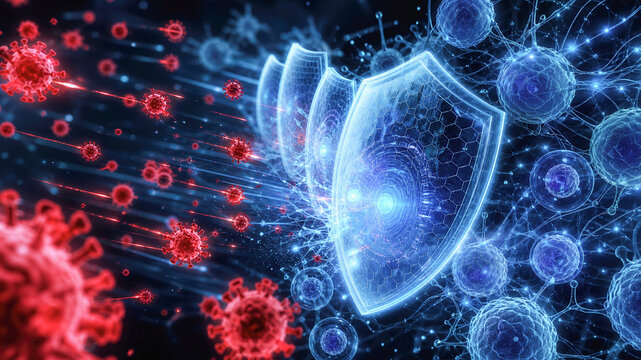 Immune system antivirus medical shield virus cell immune defense antibody protection biology infection health