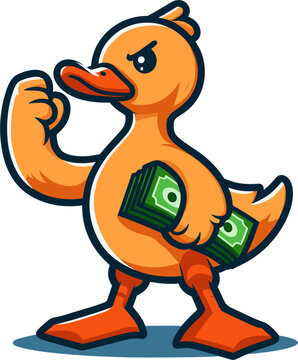 Angry cartoon duck holding cash bundle in fist illustration with illustration character aggressive business currency attitude strength creative