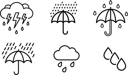 Weather icons with umbrellas and rain clouds © Saidurra12