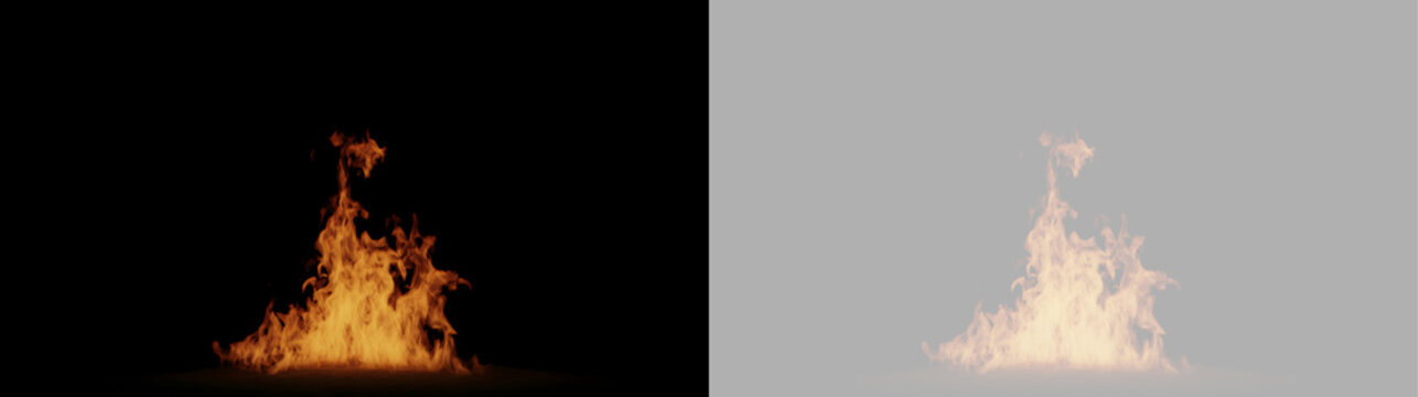 Isolated campfire flame burning on black background. Realistic fire element for visual effects