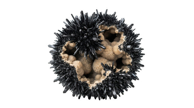 Goethite crystal cluster inside a geode isolated on transparent background