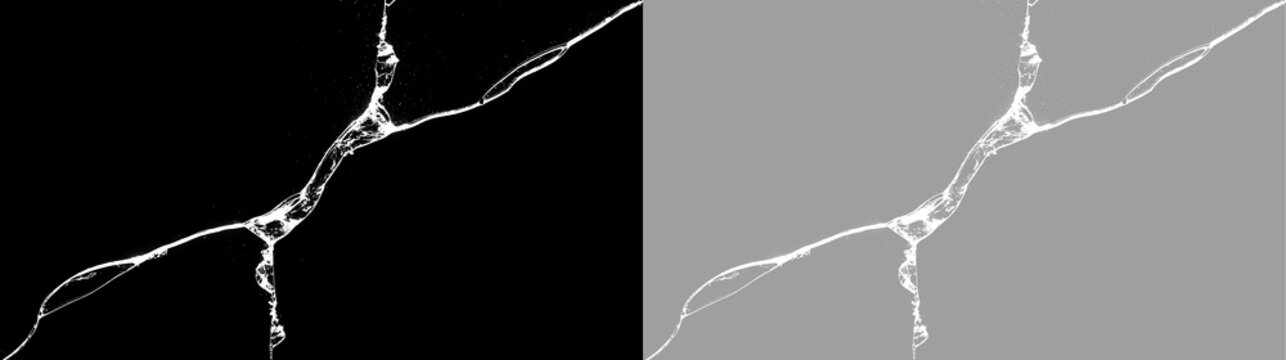 White glass crack overlay. Isolated shattered texture on transparent background