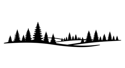 Forest Silhouette Against White Background Coniferous Trees And Rolling Hills © Sh Studio