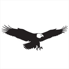 Fototapeta premium Flying Bald Eagle Black Silhouette Vector Bird of Prey SVG Illustration