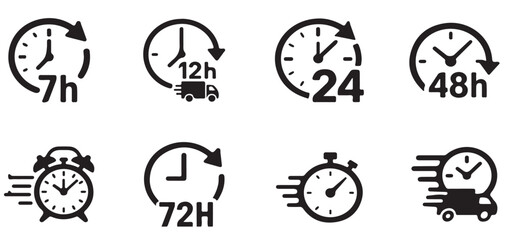 Fototapeta premium Time and Clock Icons Collection Including 12 Hour, 24 Hour, Stopwatch and Timer Symbols vector illustrator eps10