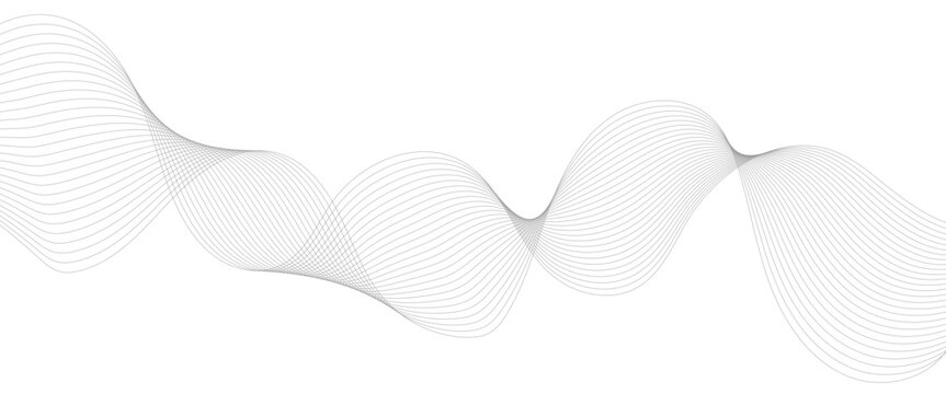 Abstract Flowing Grey Wave Lines on White Background, Minimalist Geometric Vector Pattern with Smooth Layered Curves for Technology, Sound, Finance, and Modern Business Design.
