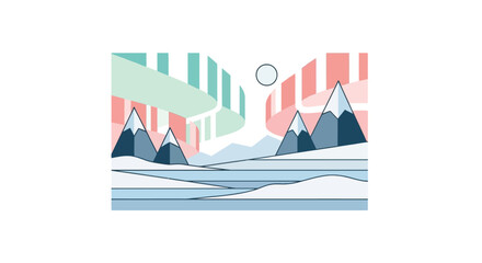 Minimalist arctic mountain landscape with aurora borealis © rudi