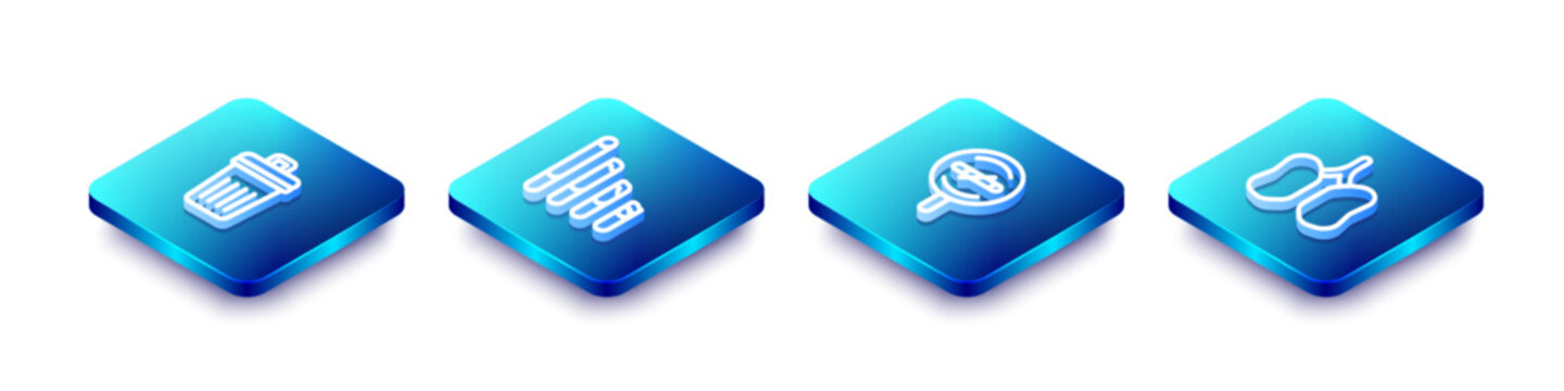 Set Isometric line Trash can, Smoking cigarette, No smoking and Lungs icon. Vector