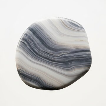 Polished banded agate stone with swirling grey and white patterns.