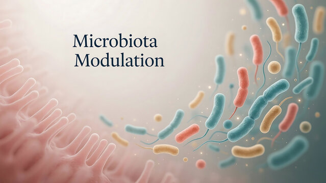 Microbiota modulation concept with colorful bacteria and microorganisms in a gradient background  microbiome and gut health representation