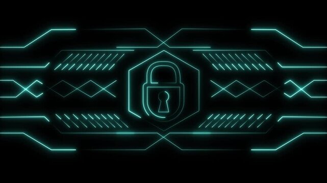 Cybersecurity protection shield icon runs electronic circuit tracks on network lines. Safe data storage software consoles display a cybersecurity protection shield icon.