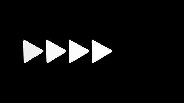 Fast forward white and red or black symbols icon animation on black and white background. Fast forward sign moving forward 4k animation.