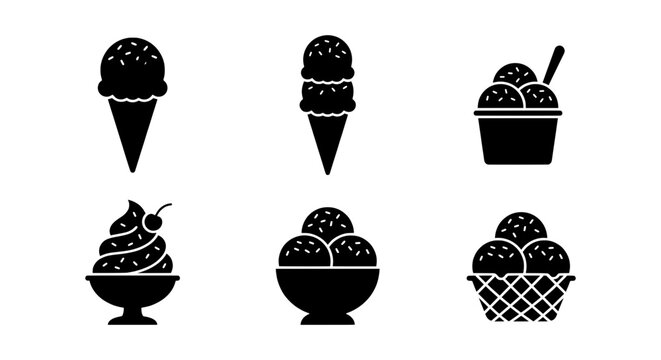 Simple Ice Cream Icons Set, Sweet Dessert Vector Graphics, Frozen Treat Collection
