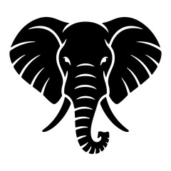 Obraz premium Elephant Head Silhouette Vector – Black Elephant Face Icon with Tusks Isolated on White Background