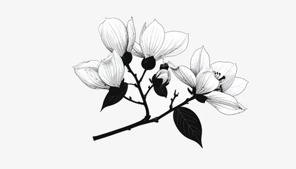 Black and white magnolia flowers bloom. © Bakeke