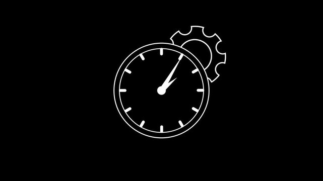 Industrial cogwheel mechanism symbol spans mechanical machinery operation limits on black. Factory automation software screens present an industrial cogwheel mechanism symbol.