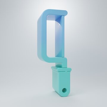 Blue-green Hacksaw icon isolated on grey background. Metal saw for wood and metal. Minimalism concept. 3D render illustration