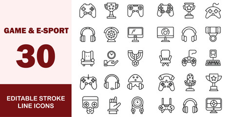 Gaming and E-Sport icon set Editable line icons Vector illustration Hand drawn style © romeo